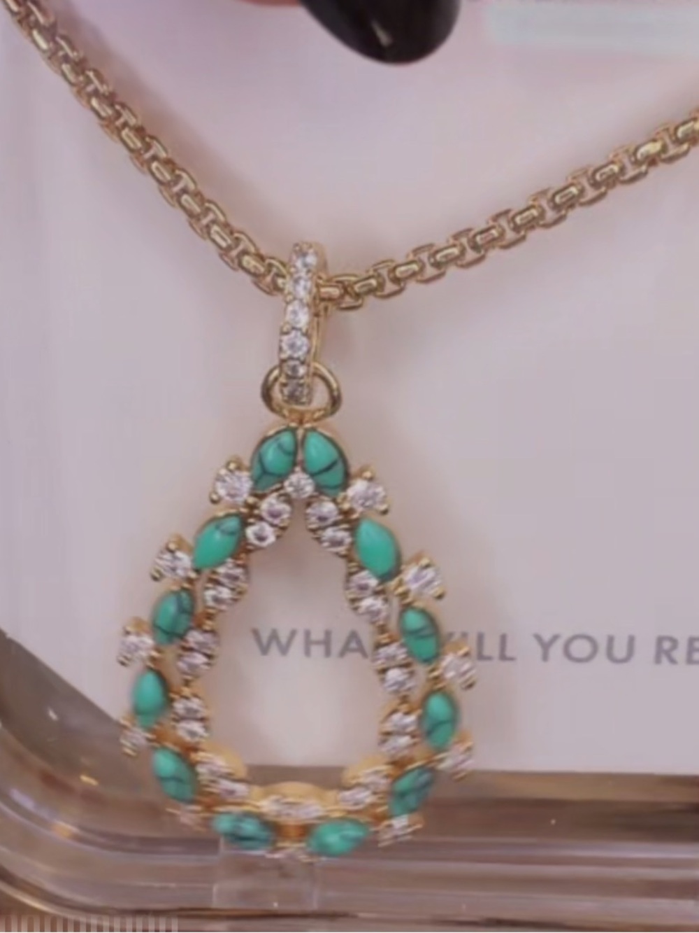 Gold Teardrop Pendant Necklace with Turquoise Accents